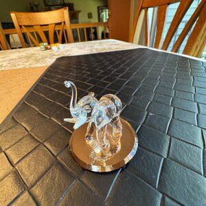 Clear Glass Baron Elephant Figurine with 22k Gold Accents & Mirrored Base